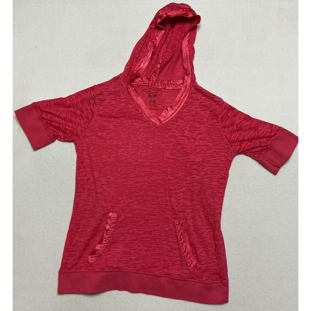 Ariat Womens Red Burnout Hooded Shirt Short Sleeve V Neck Western Large